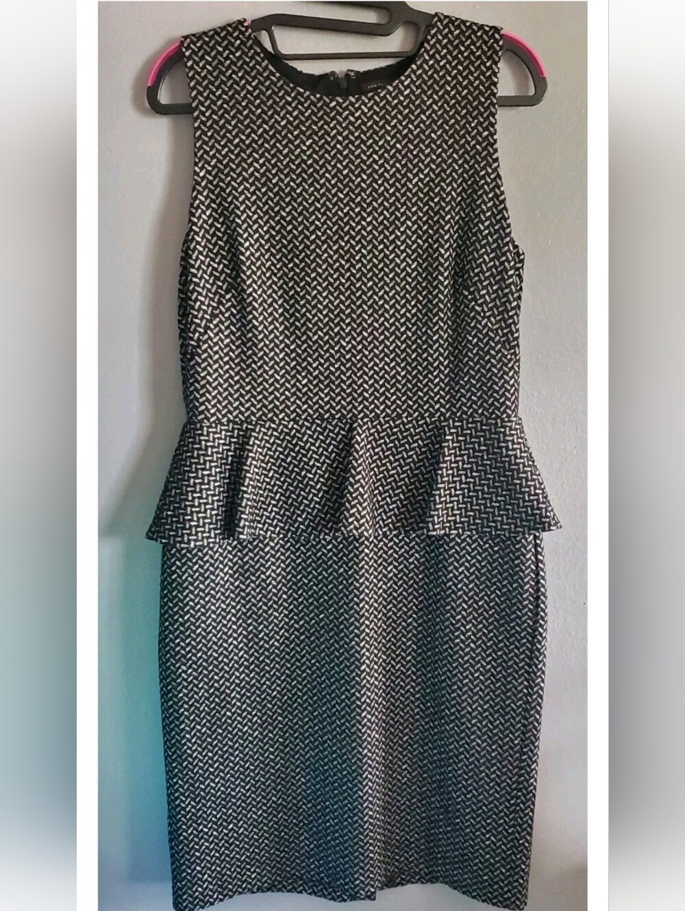 Ann Taylor Womens Black White Knit Herringbone Peplum Sheath Dress Size 6 Career